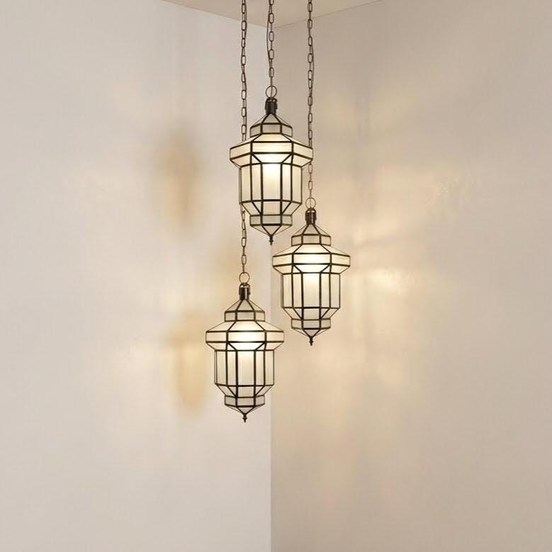 Milk Glass Pendant Light – Handmade Moroccan Lantern Pendant - Image 3