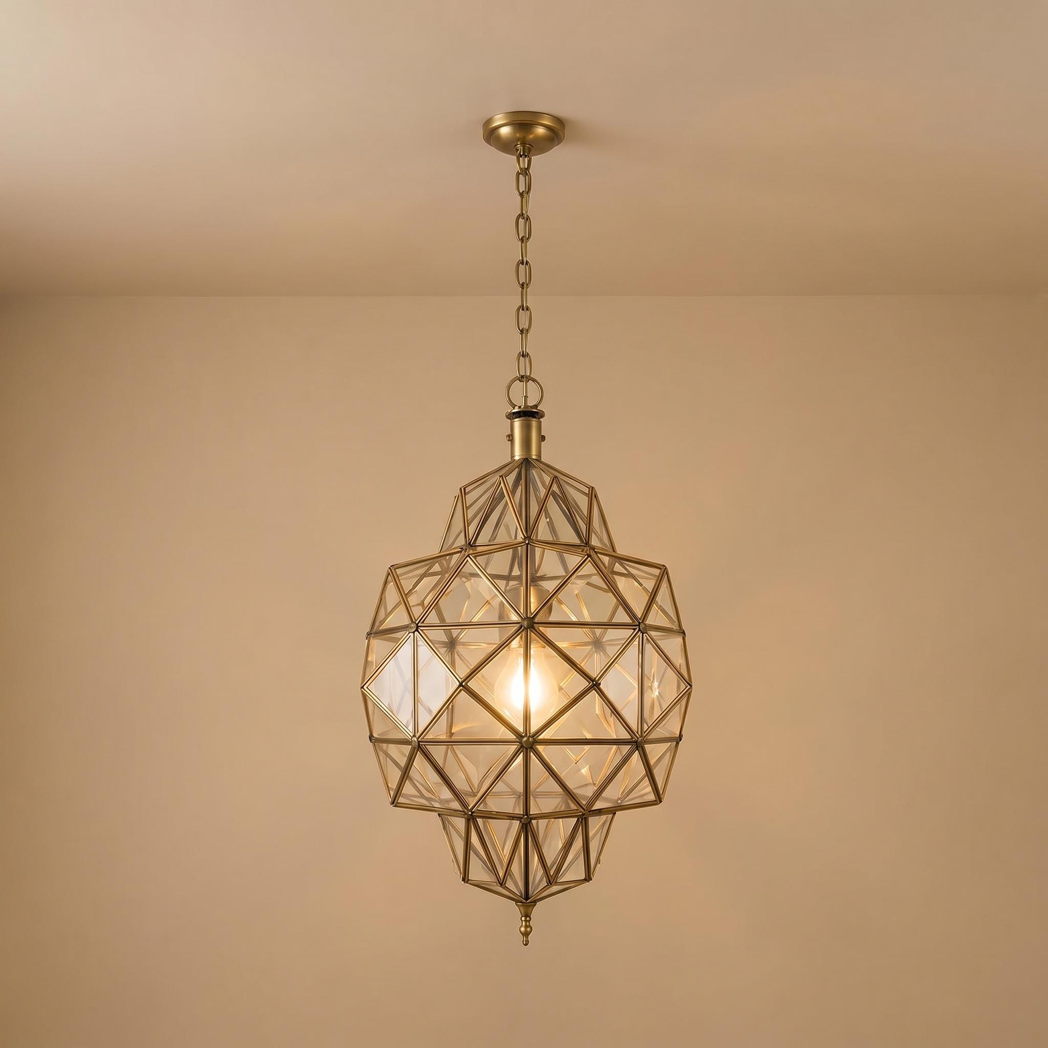 Geometric Glass Pendant Light, Brass Modern Ceiling Lamp
