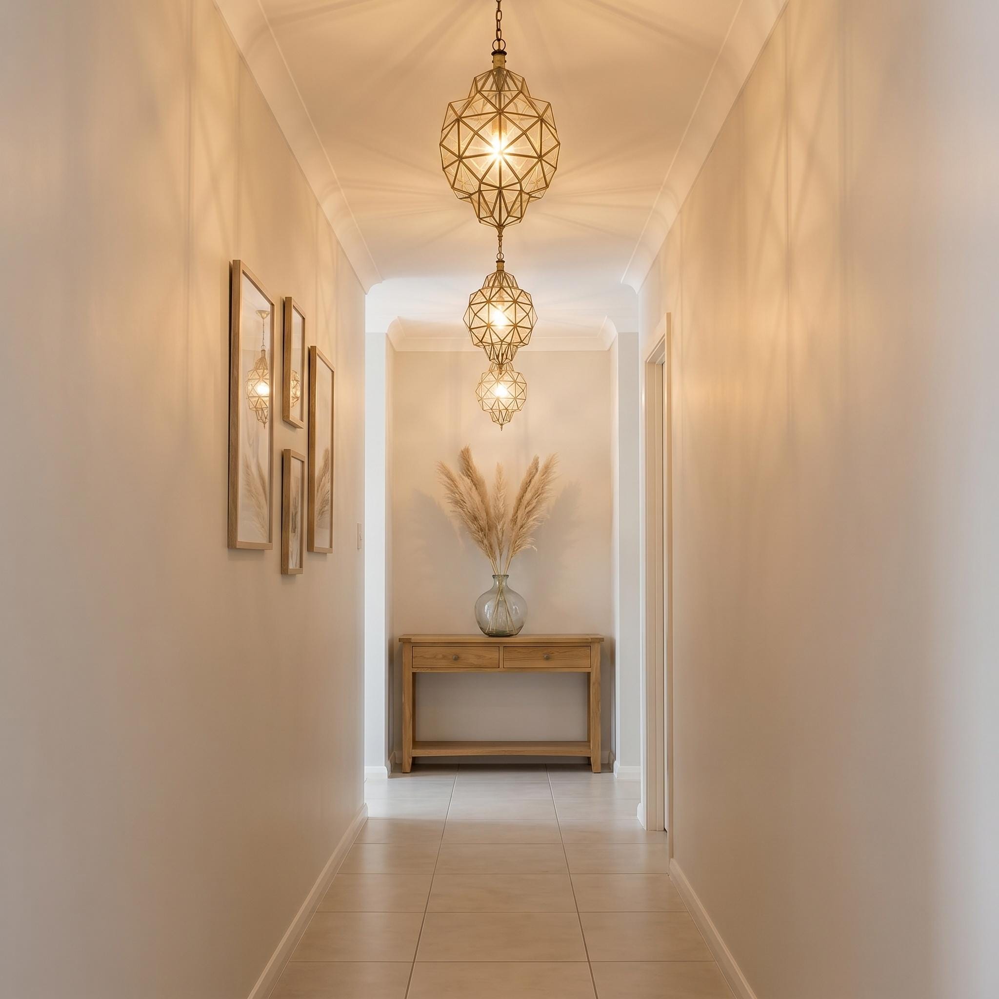 Geometric Glass Pendant Light, Brass Modern Ceiling Lamp - Image 3