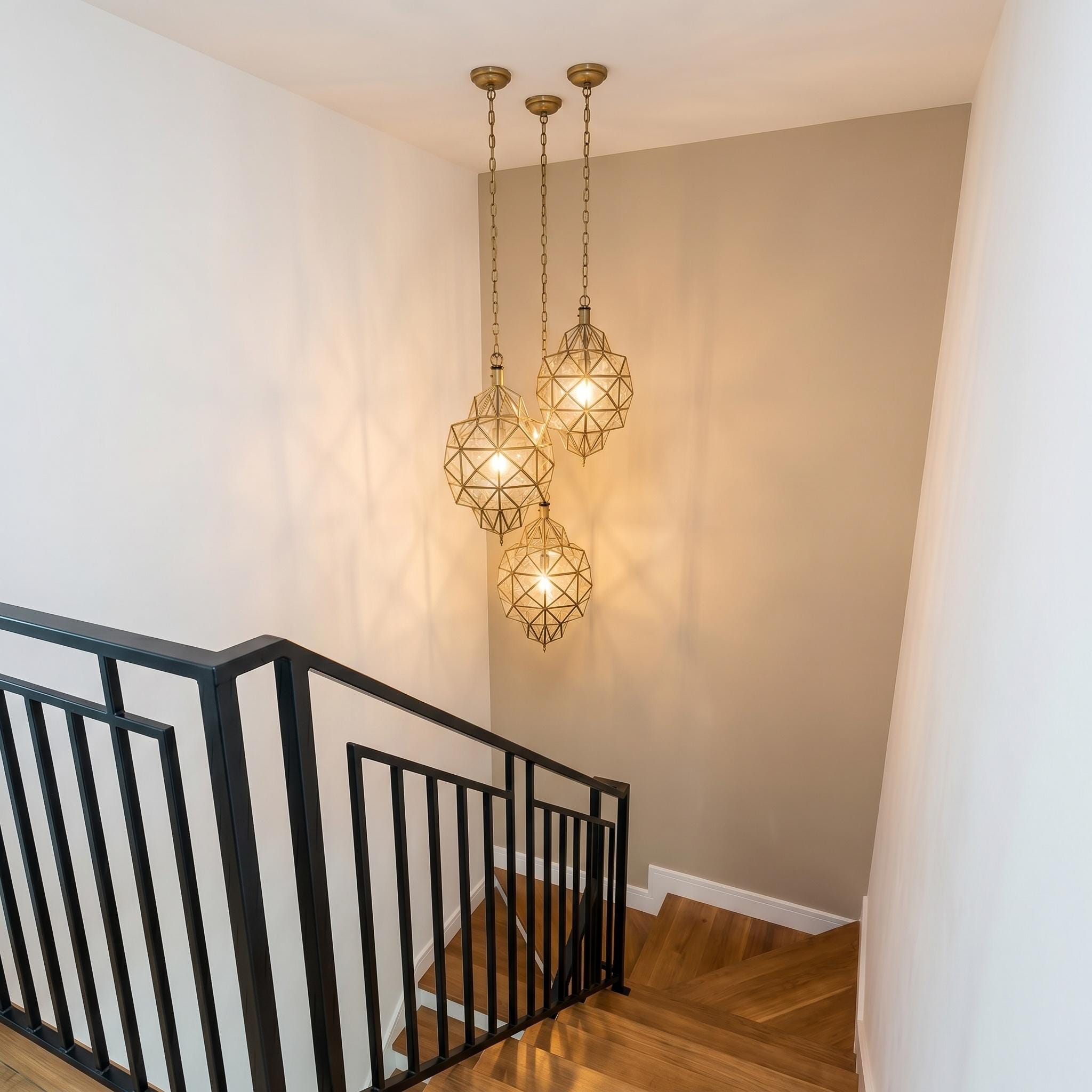 Geometric Glass Pendant Light, Brass Modern Ceiling Lamp - Image 4