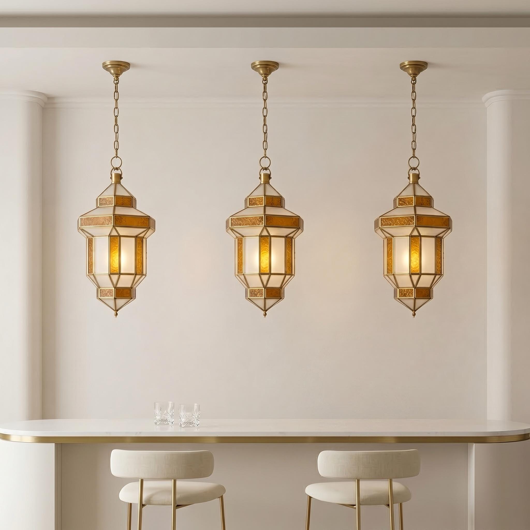 Amber Glass Pendant Light, Brass Hanging Ceiling Lamp - Image 2