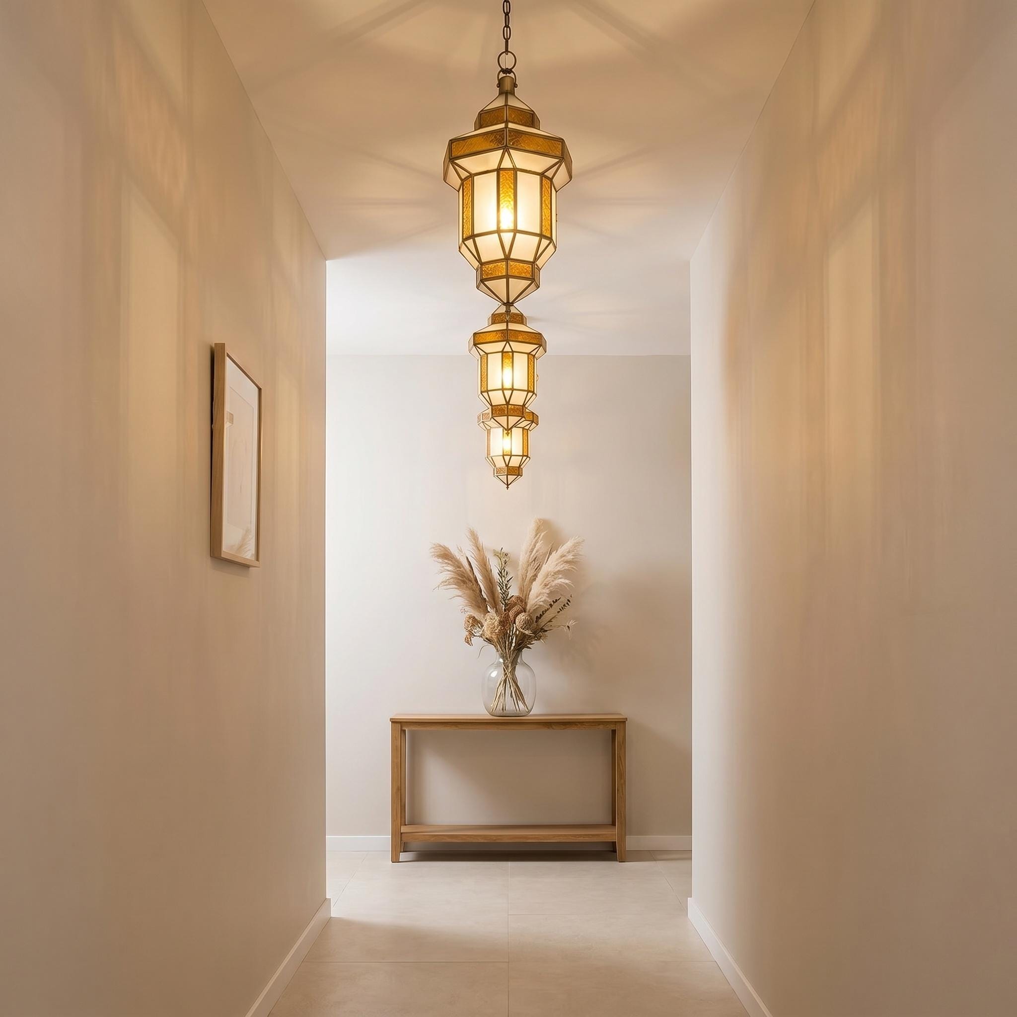 Amber Glass Pendant Light, Brass Hanging Ceiling Lamp - Image 4