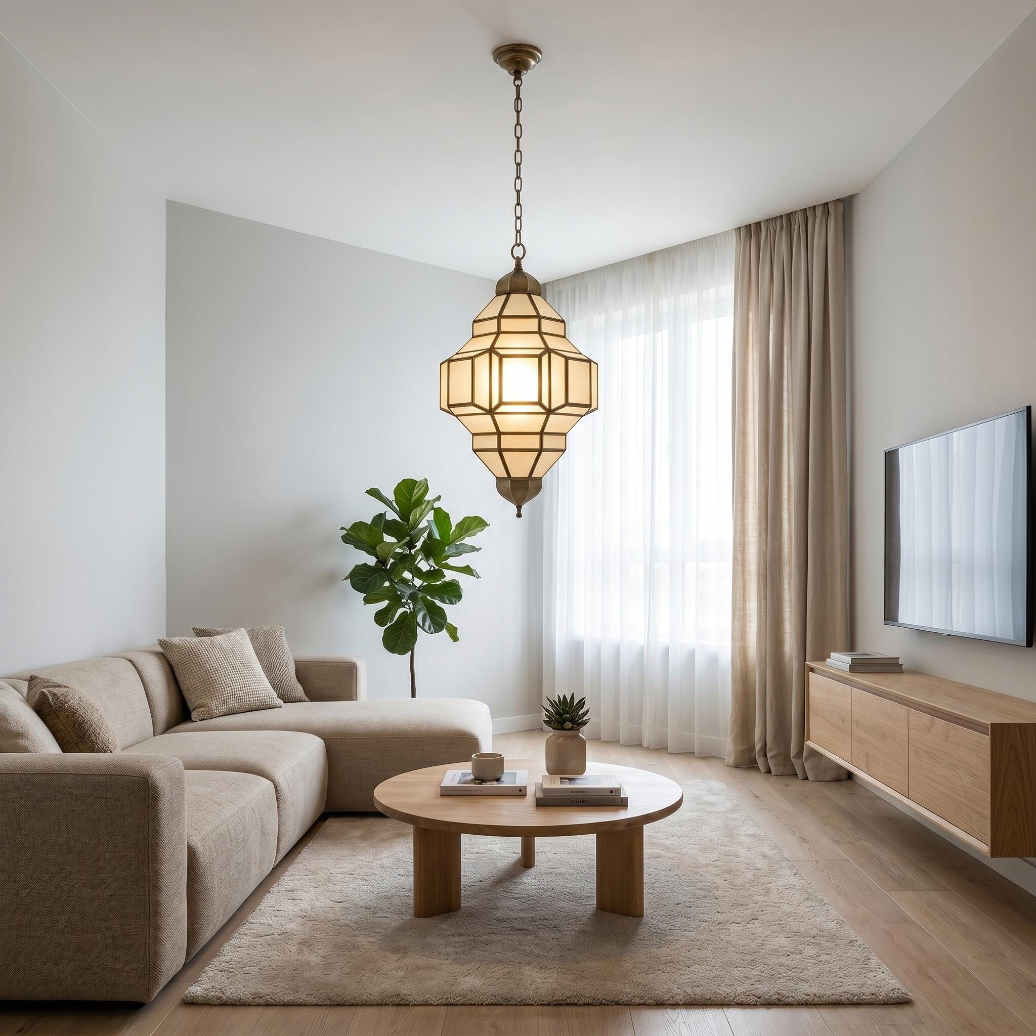 Glass Pendant Light, Brass Modern Hanging Ceiling Lamp - Image 6