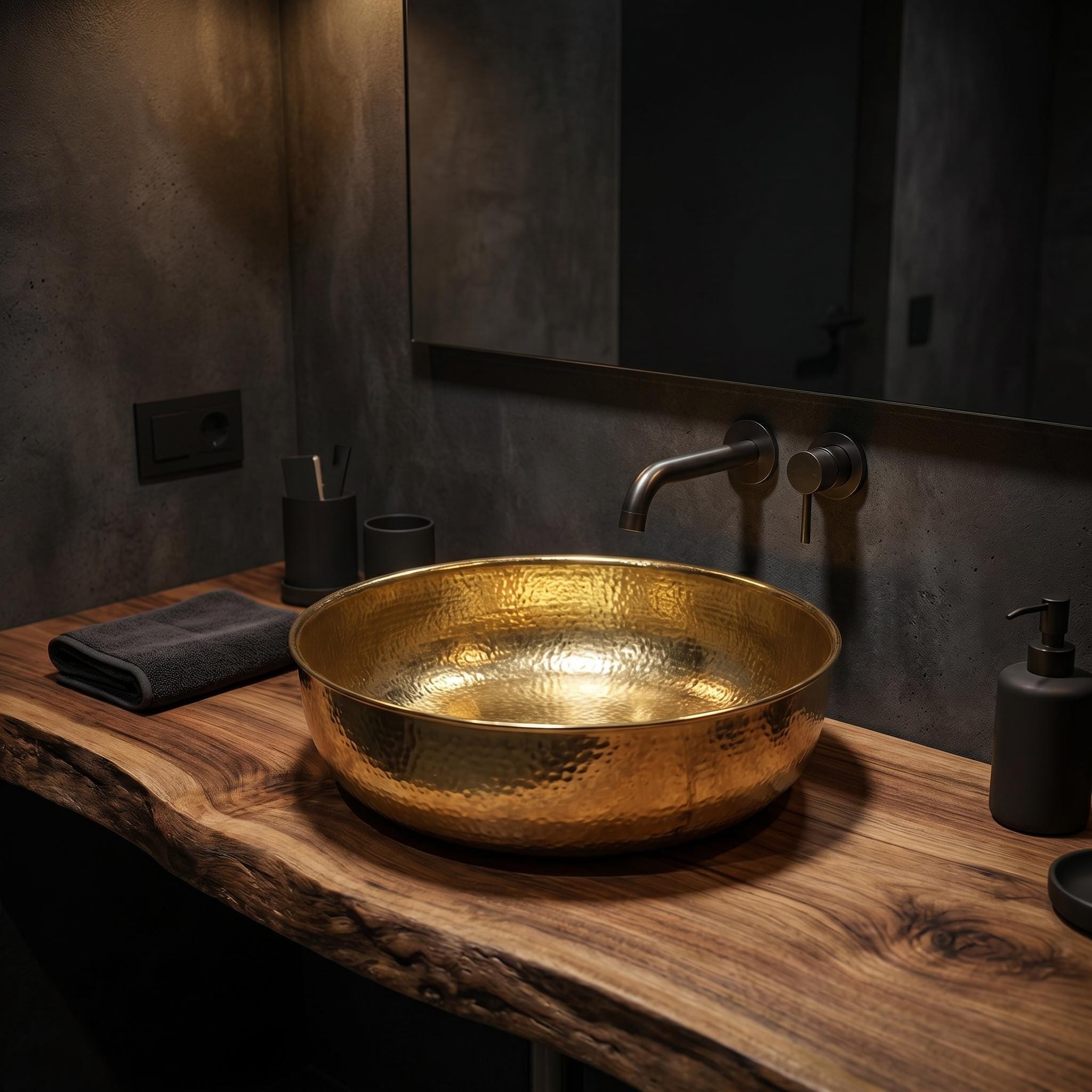Hammered Brass Vessel Sink Luxury Round Vanity Basin for Modern Rustic Bathrooms - Image 2