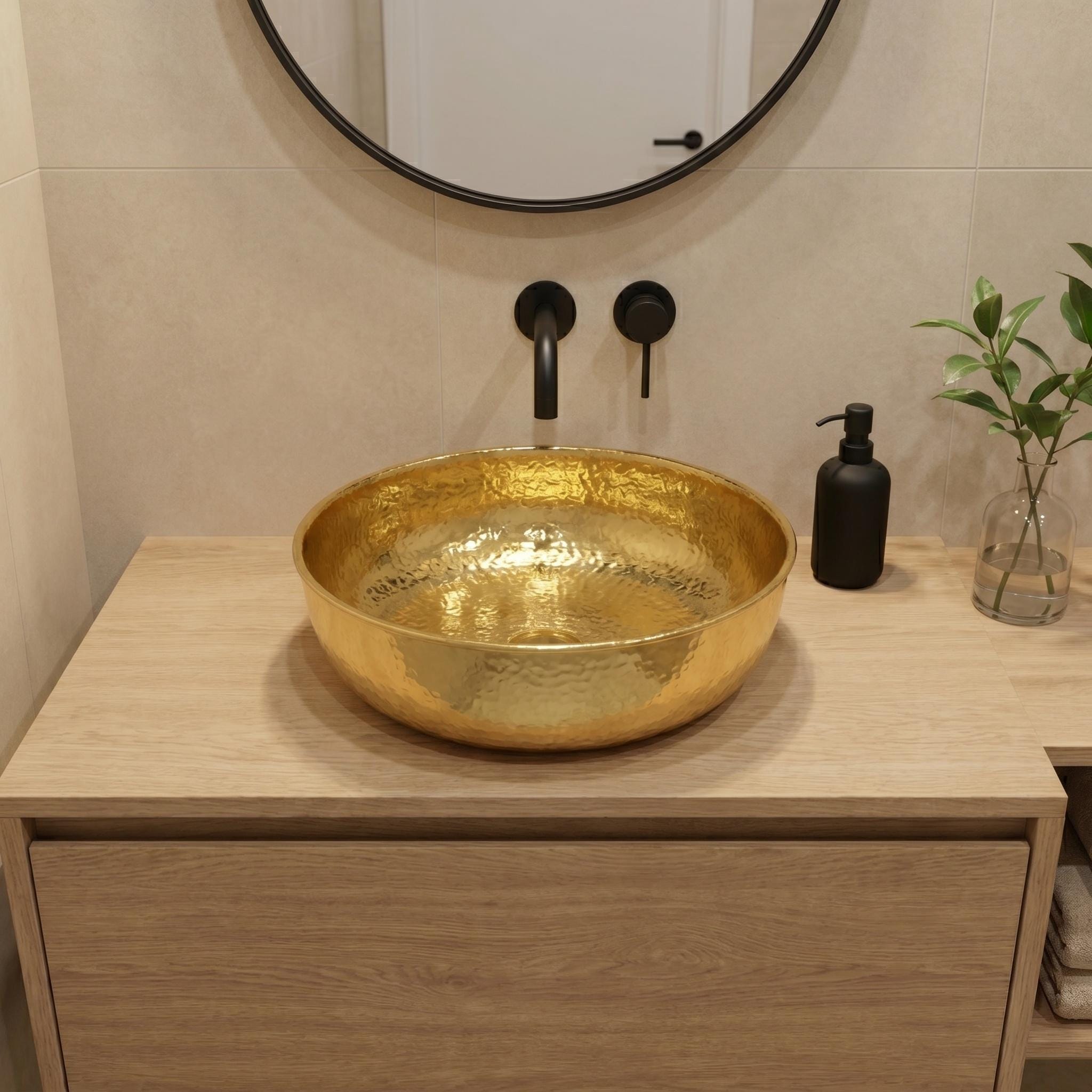 Hammered Brass Vessel Sink Luxury Round Vanity Basin for Modern Rustic Bathrooms - Image 7