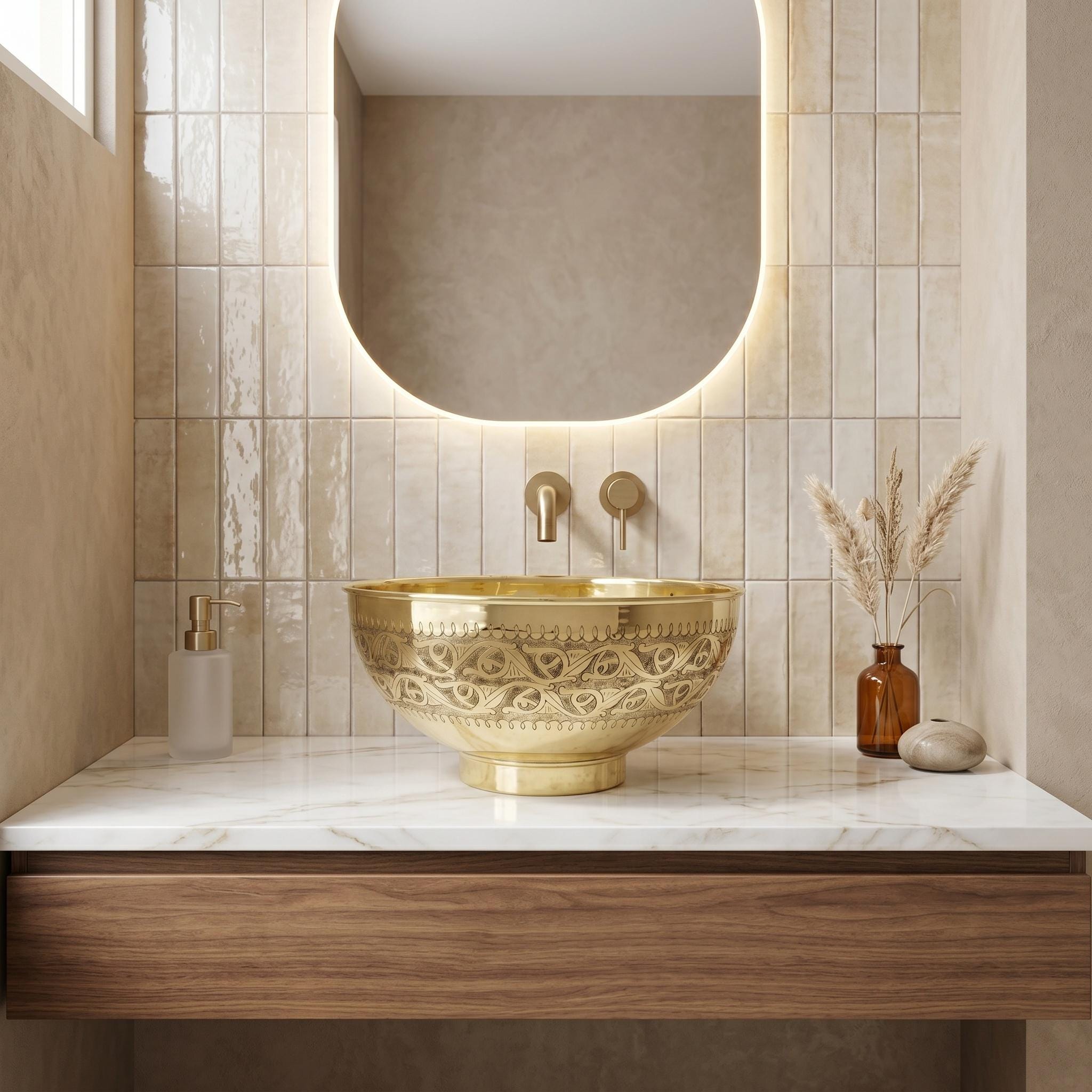 Engraved Brass Vessel Sink Luxury Vanity Basin for Elegant Modern Bathrooms - Image 3
