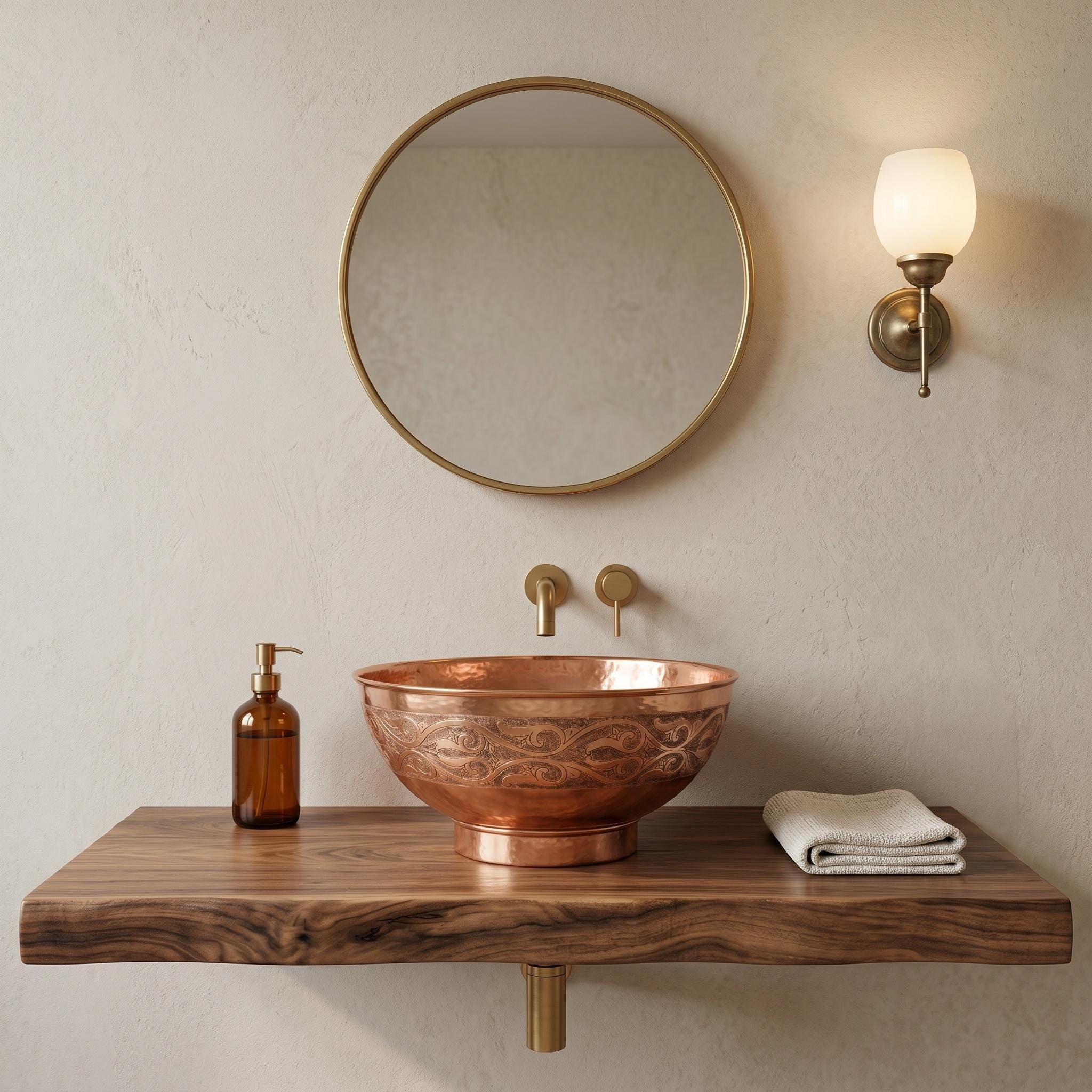 Copper Vessel Sink Engraved Vanity Basin for Luxury Rustic Modern Bathrooms - Image 6
