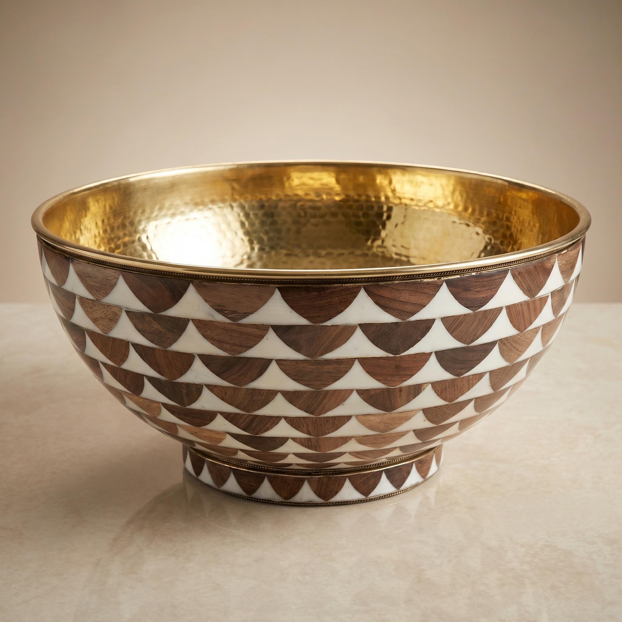 Wood Inlay Brass Vessel Sink Luxury 16 Inch Vanity Basin for Rustic Bathrooms - Image 5