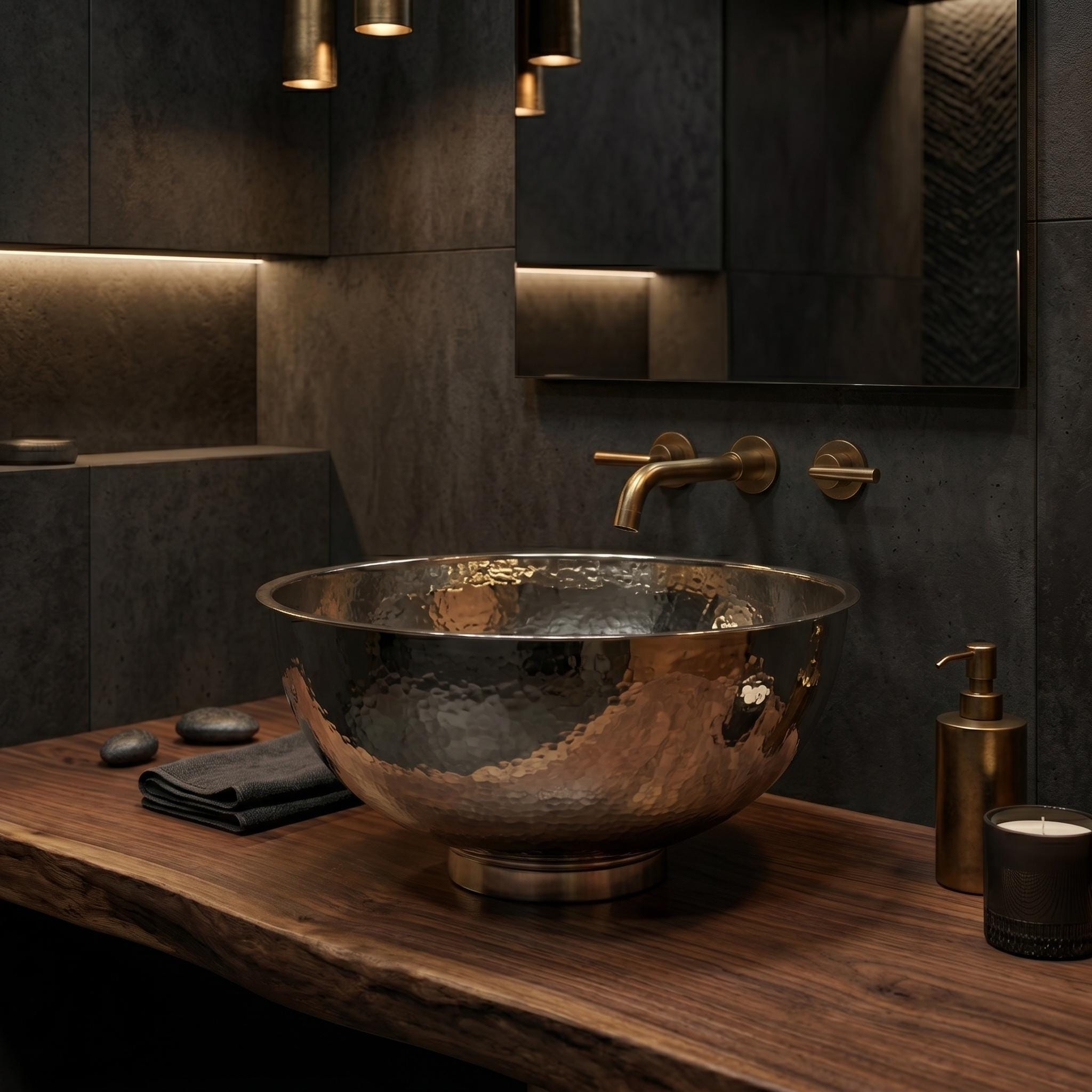 German Silver Vessel Sink Handmade Hammered Vanity Basin for Luxury Bathrooms