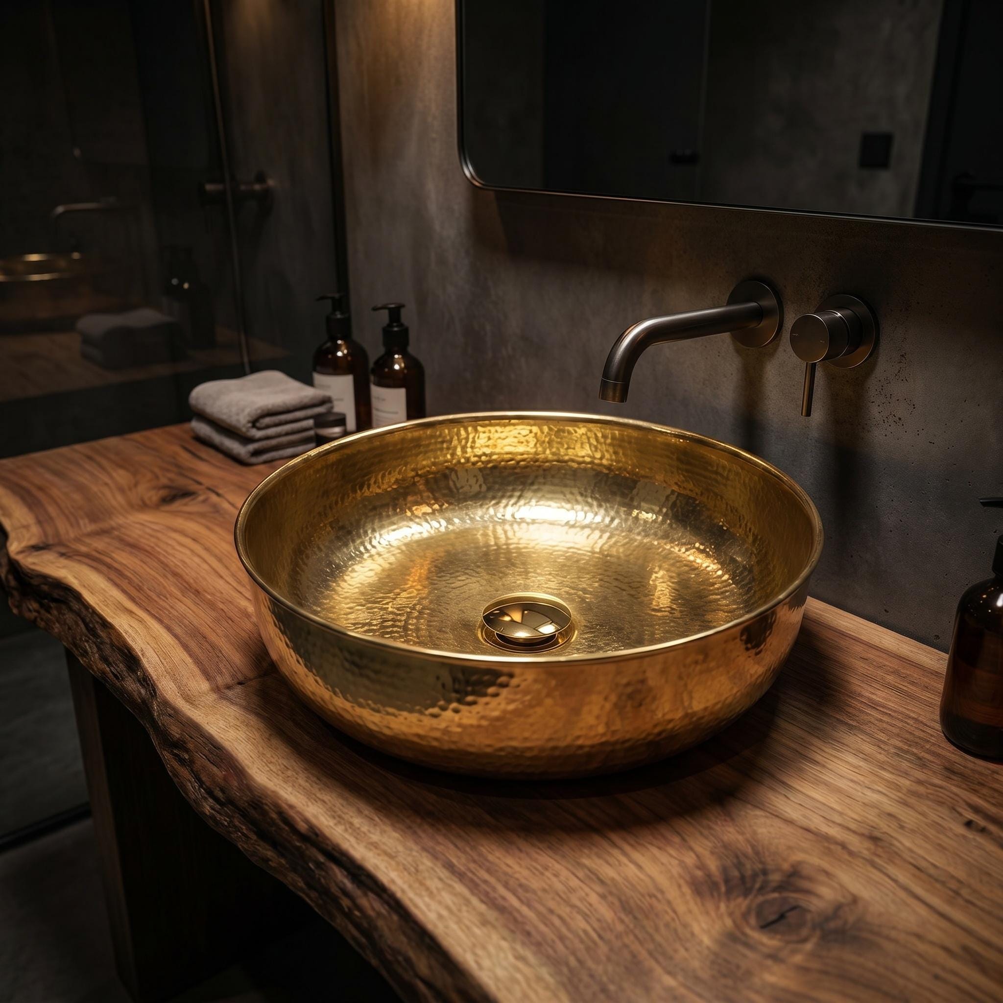 Hammered Brass Vessel Sink Luxury Round Vanity Basin for Modern Rustic Bathrooms