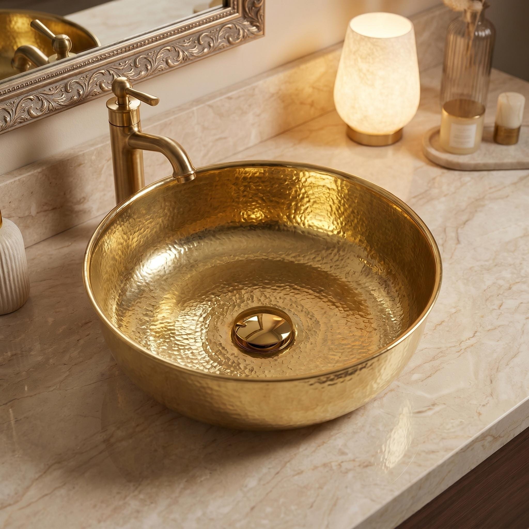 Hammered Brass Vessel Sink Luxury Round Vanity Basin for Modern Rustic Bathrooms - Image 5