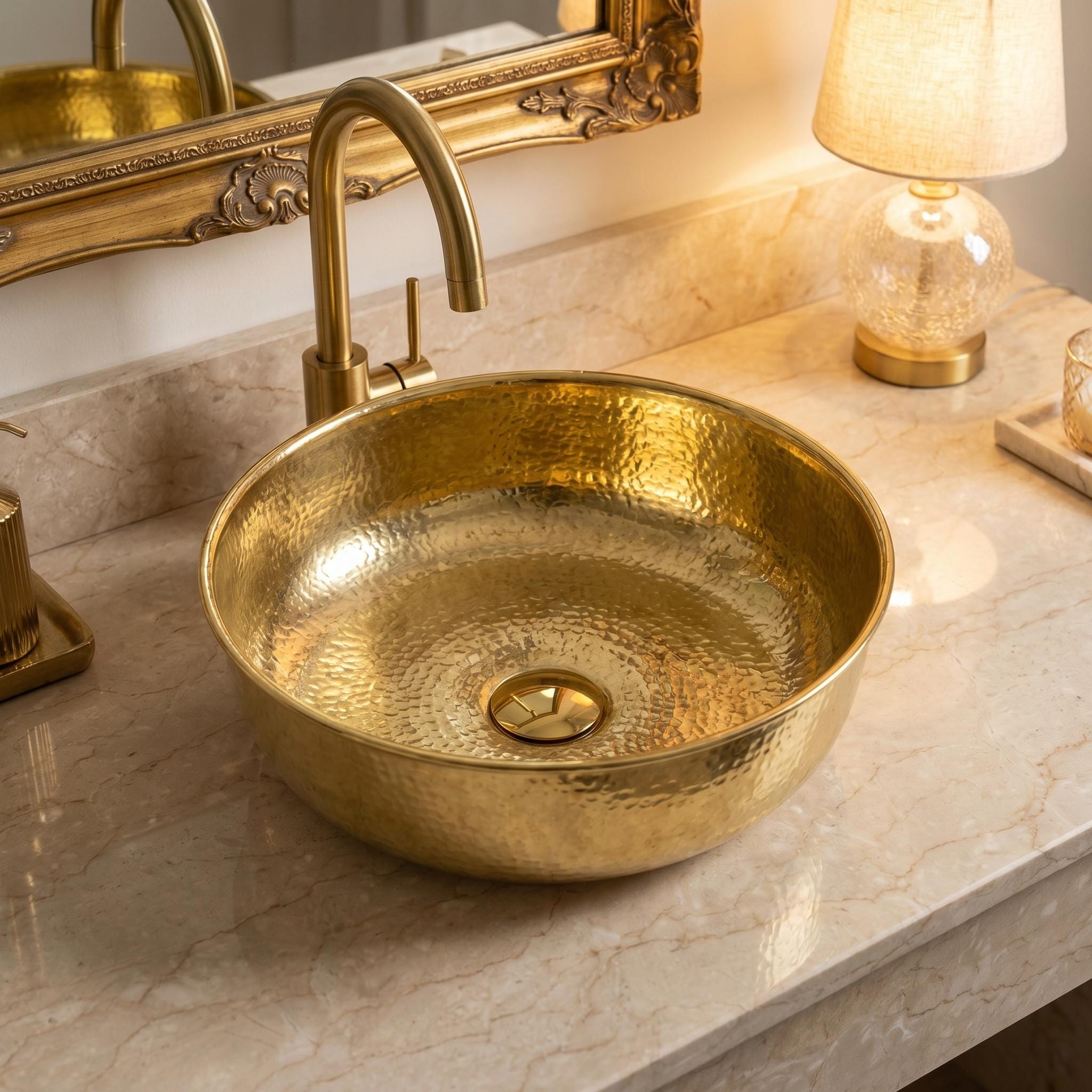 Hammered Brass Vessel Sink Luxury Round Vanity Basin for Modern Rustic Bathrooms - Image 6
