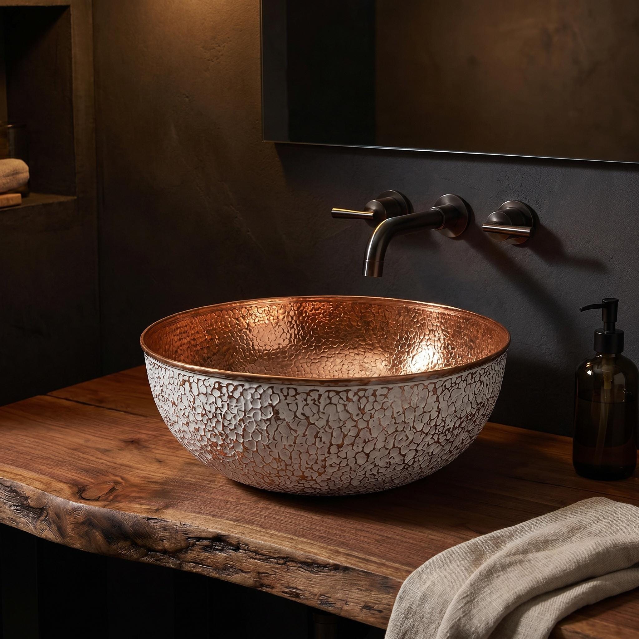 Copper Vessel Sink Hammered Vanity Basin for Luxury Rustic Modern Bathrooms - Image 3