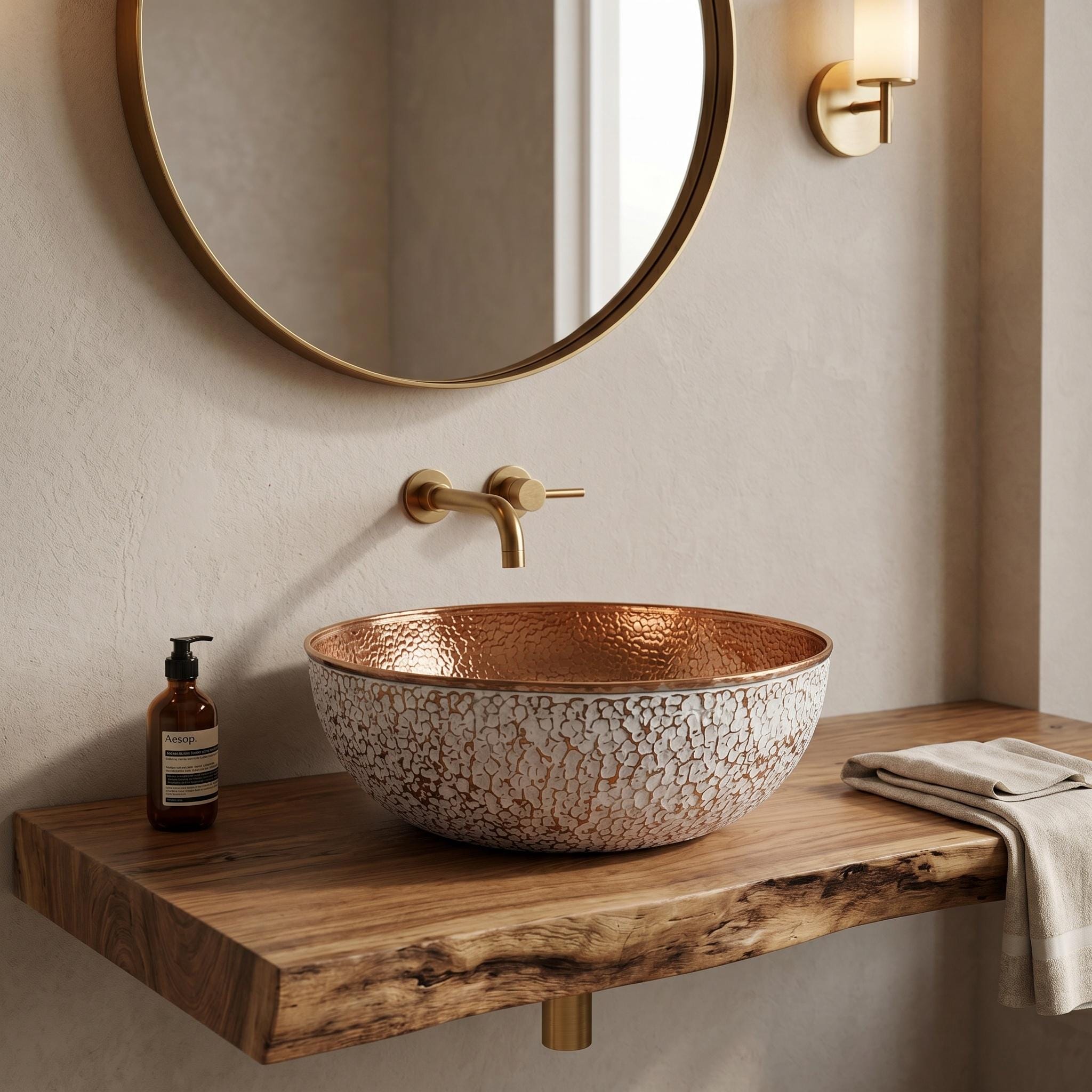 Copper Vessel Sink Hammered Vanity Basin for Luxury Rustic Modern Bathrooms - Image 5