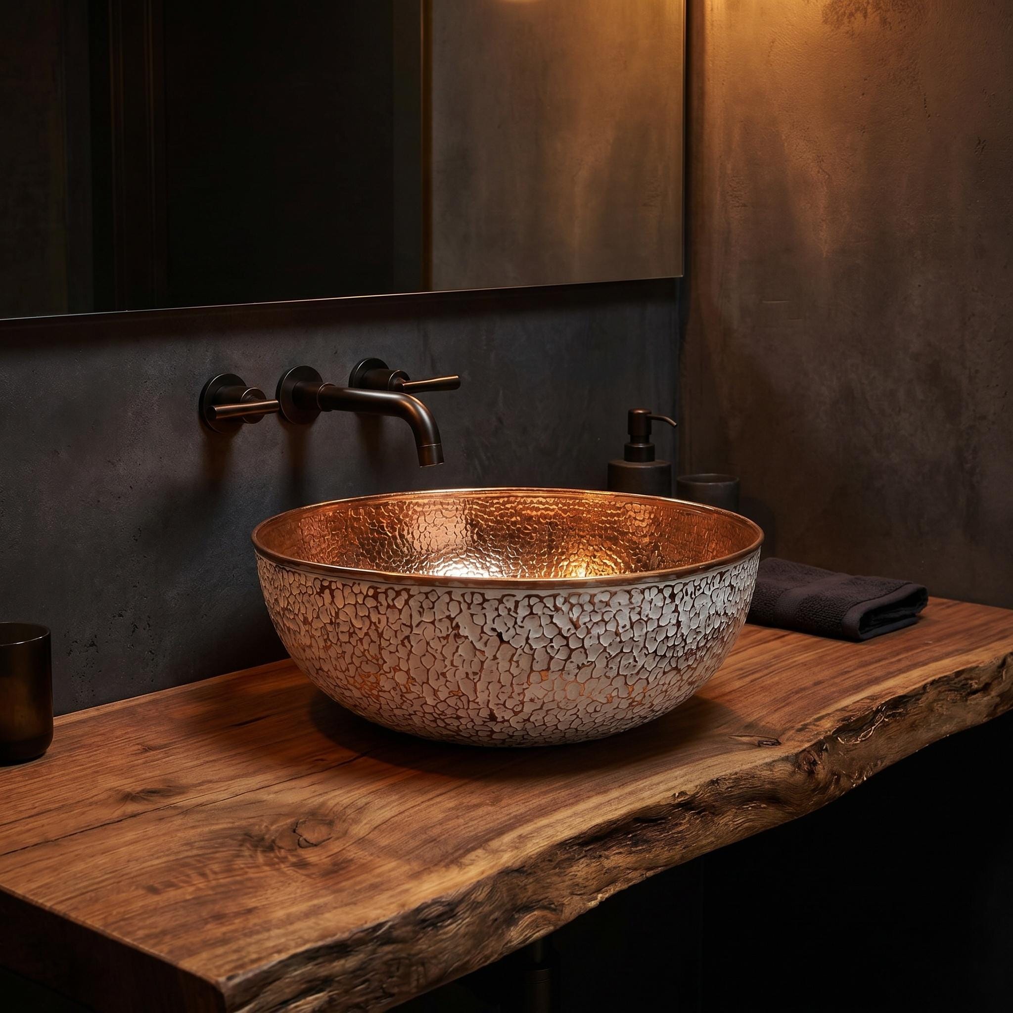 Copper Vessel Sink Hammered Vanity Basin for Luxury Rustic Modern Bathrooms