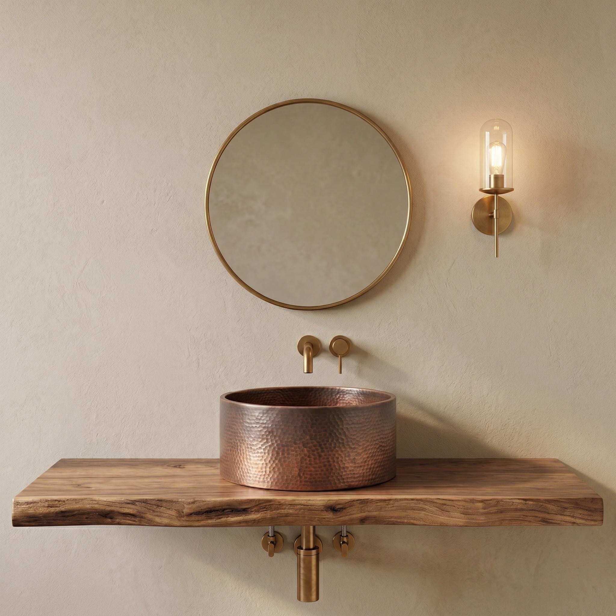 Hammered Copper Vessel Sink Modern Round Vanity Basin for Luxury Bathrooms - Image 6
