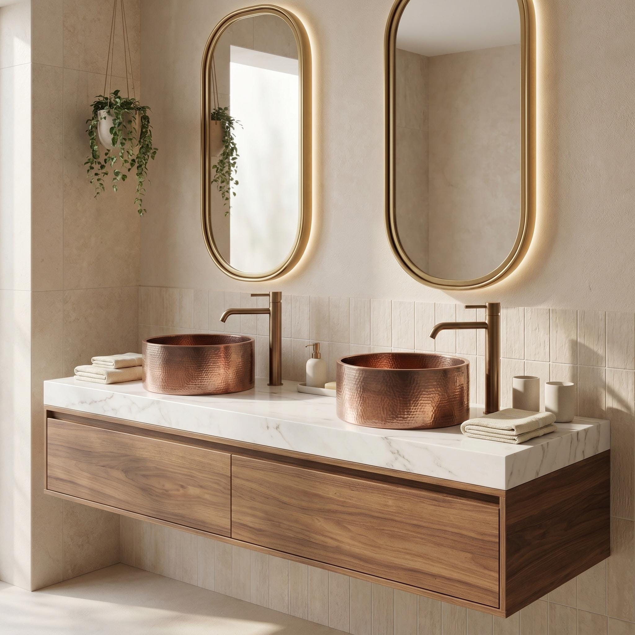 Hammered Copper Vessel Sink Modern Round Vanity Basin for Luxury Bathrooms - Image 3