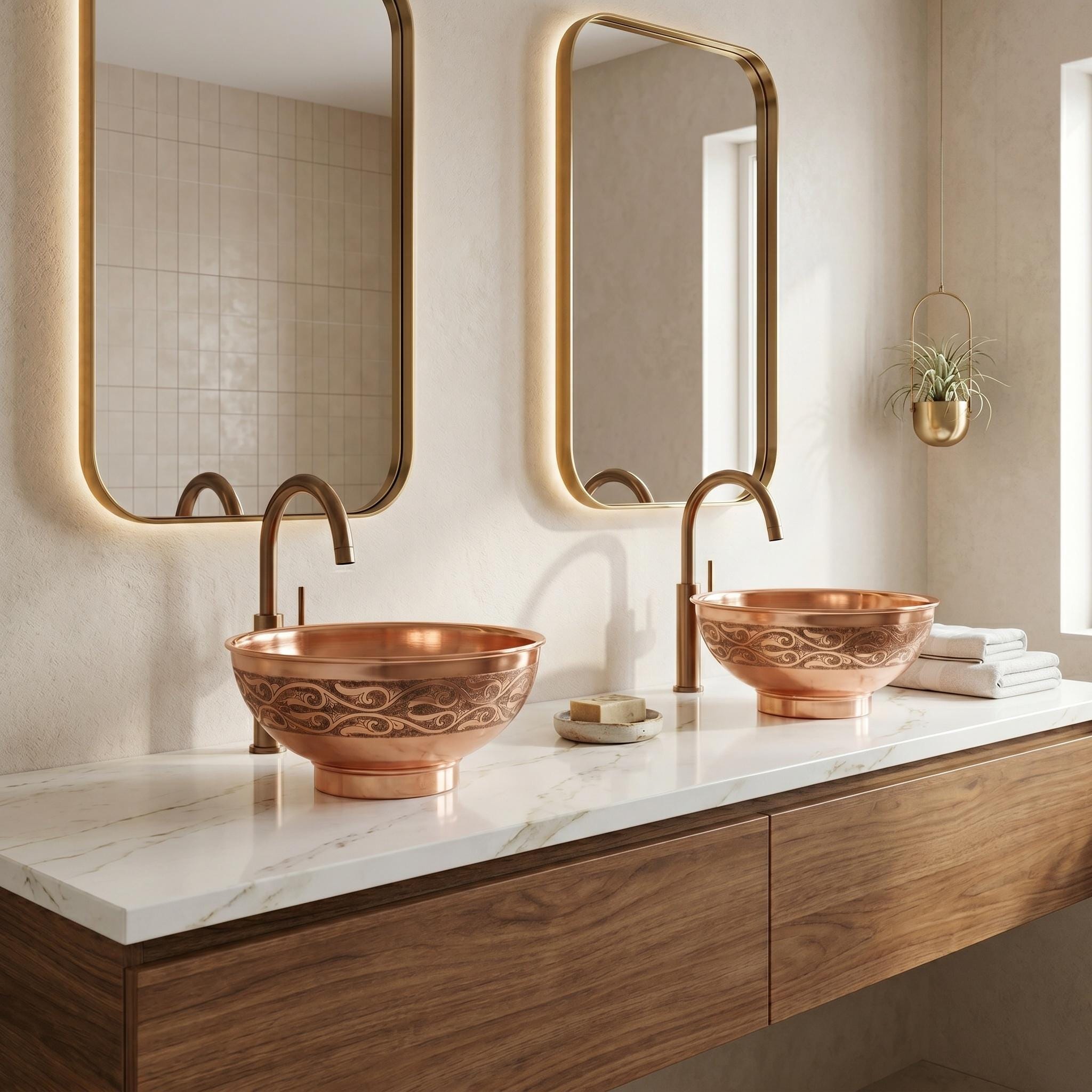 Copper Vessel Sink Engraved Vanity Basin for Luxury Rustic Modern Bathrooms - Image 2