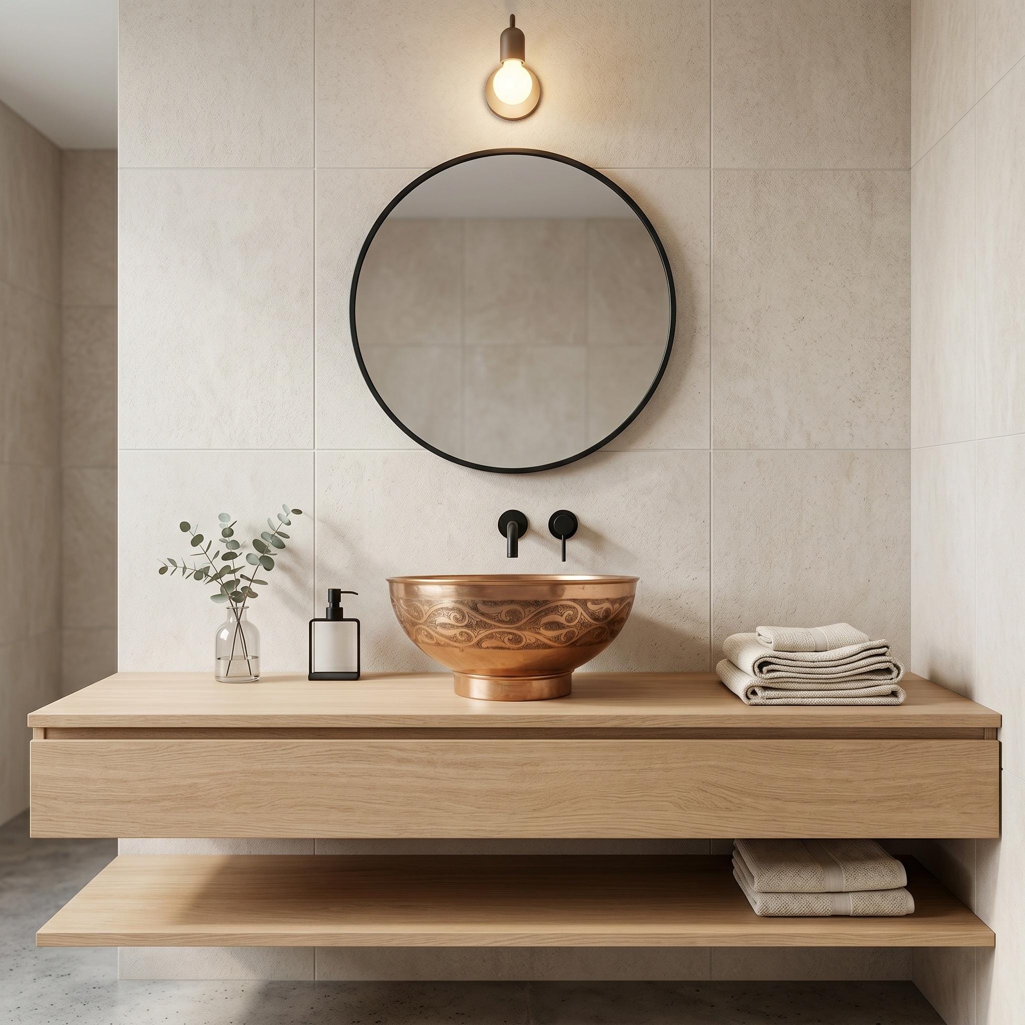 Copper Vessel Sink Engraved Vanity Basin for Luxury Rustic Modern Bathrooms - Image 7