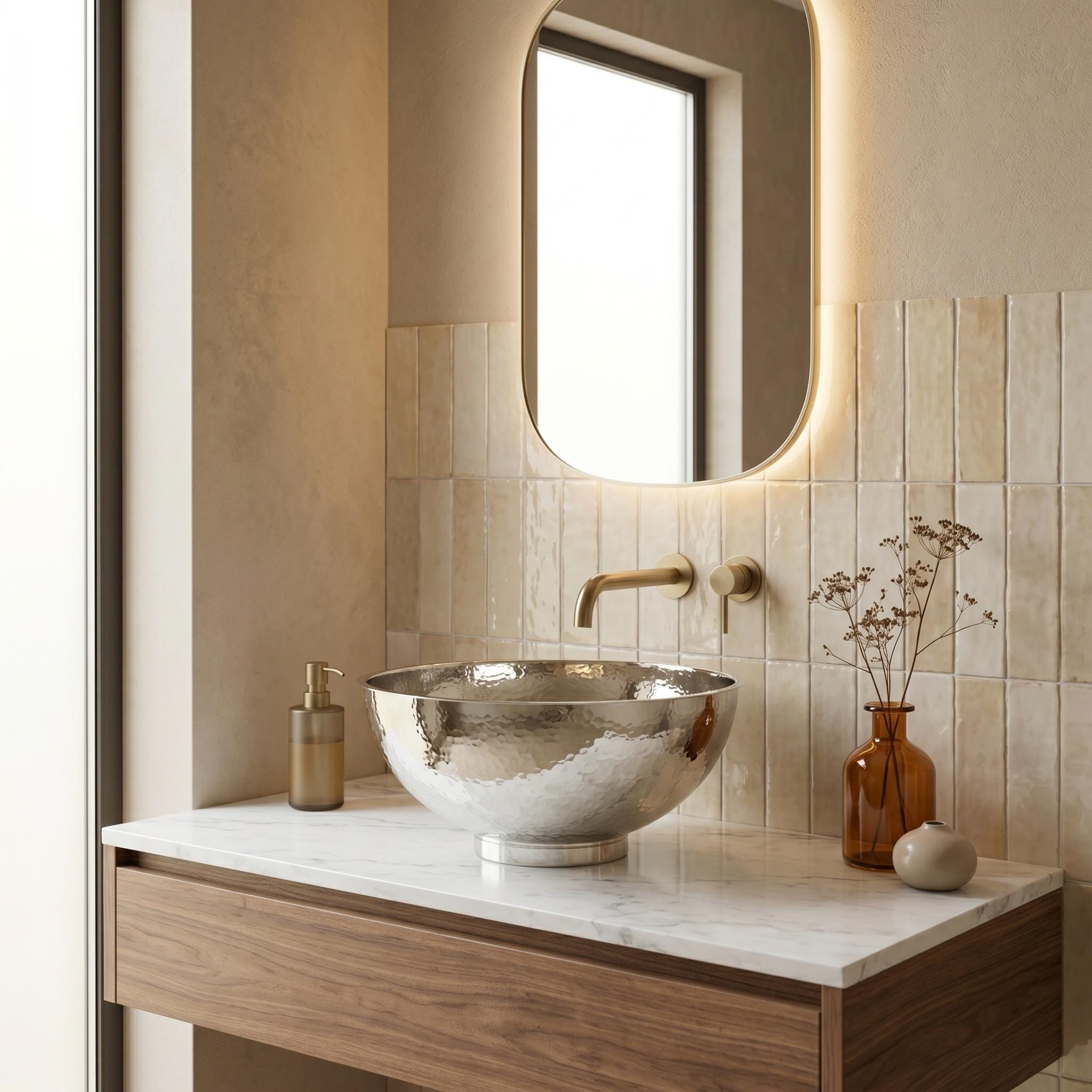 German Silver Vessel Sink Handmade Hammered Vanity Basin for Luxury Bathrooms - Image 5