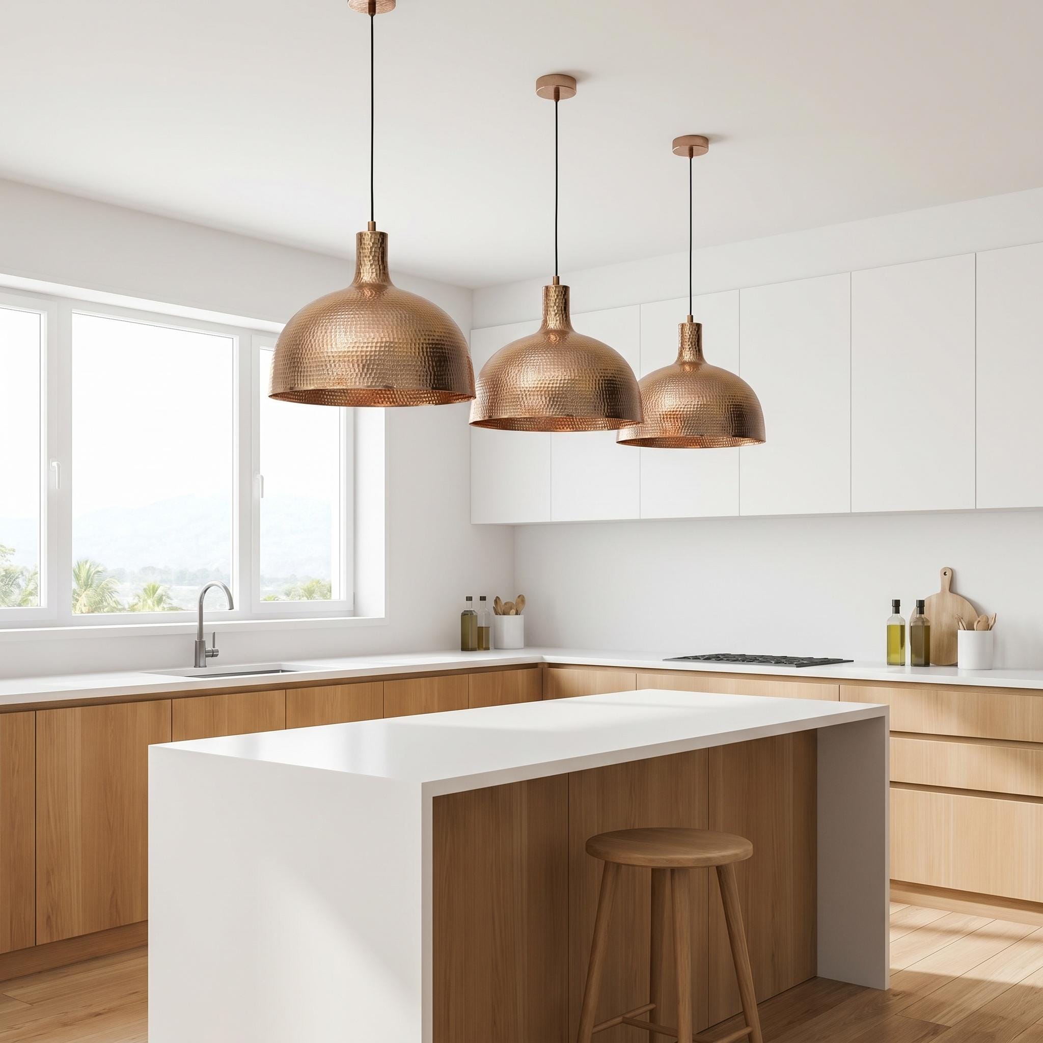 Hammered Copper Dome Pendant Lamp | Farmhouse Kitchen Island Lighting