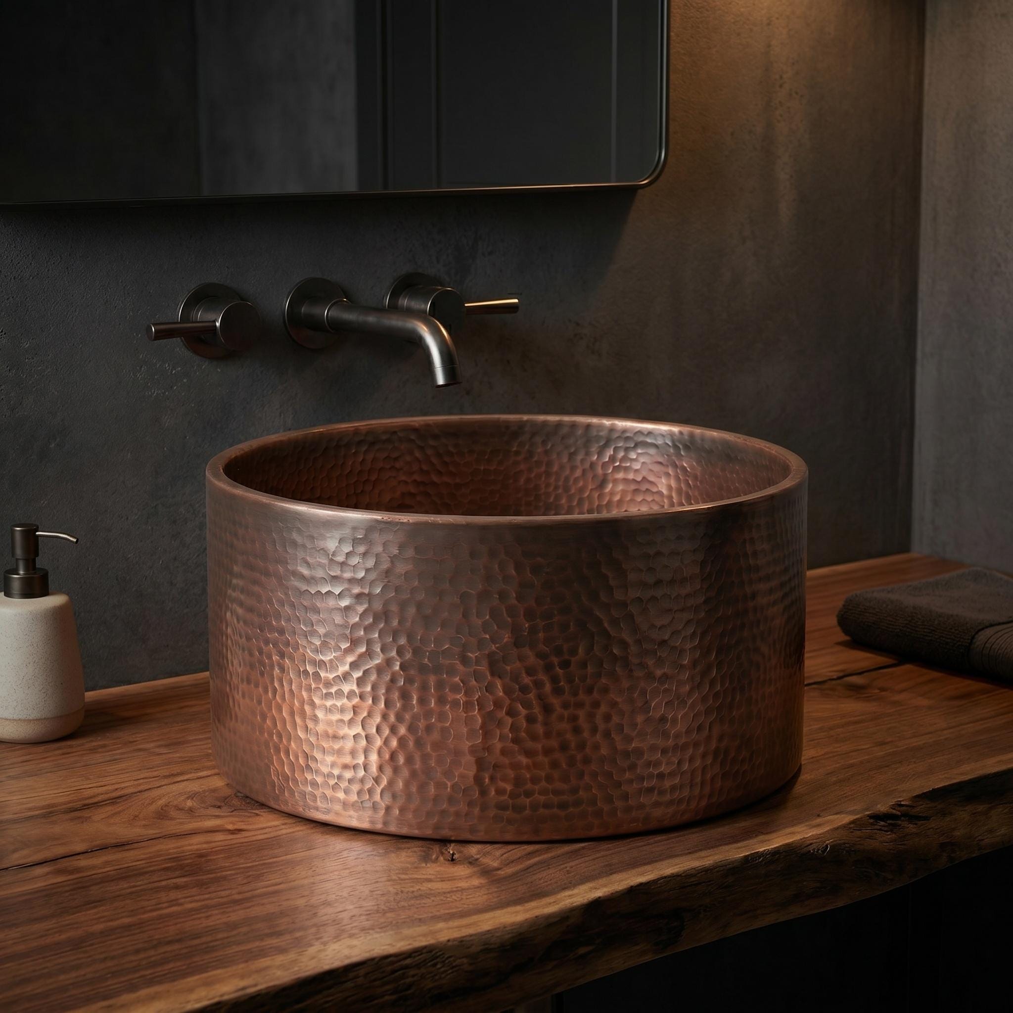 Hammered Copper Vessel Sink Modern Round Vanity Basin for Luxury Bathrooms - Image 7
