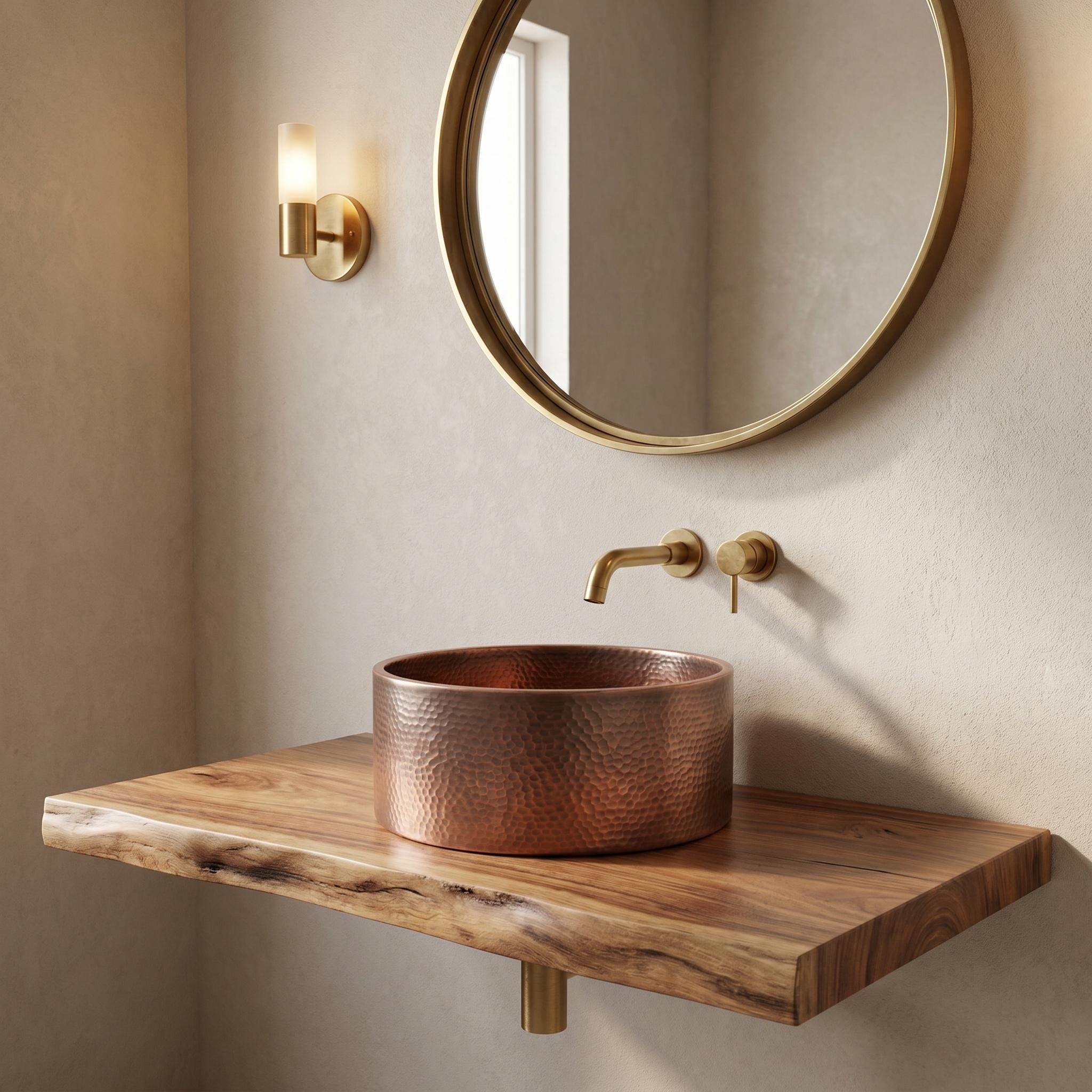 Hammered Copper Vessel Sink Modern Round Vanity Basin for Luxury Bathrooms - Image 5