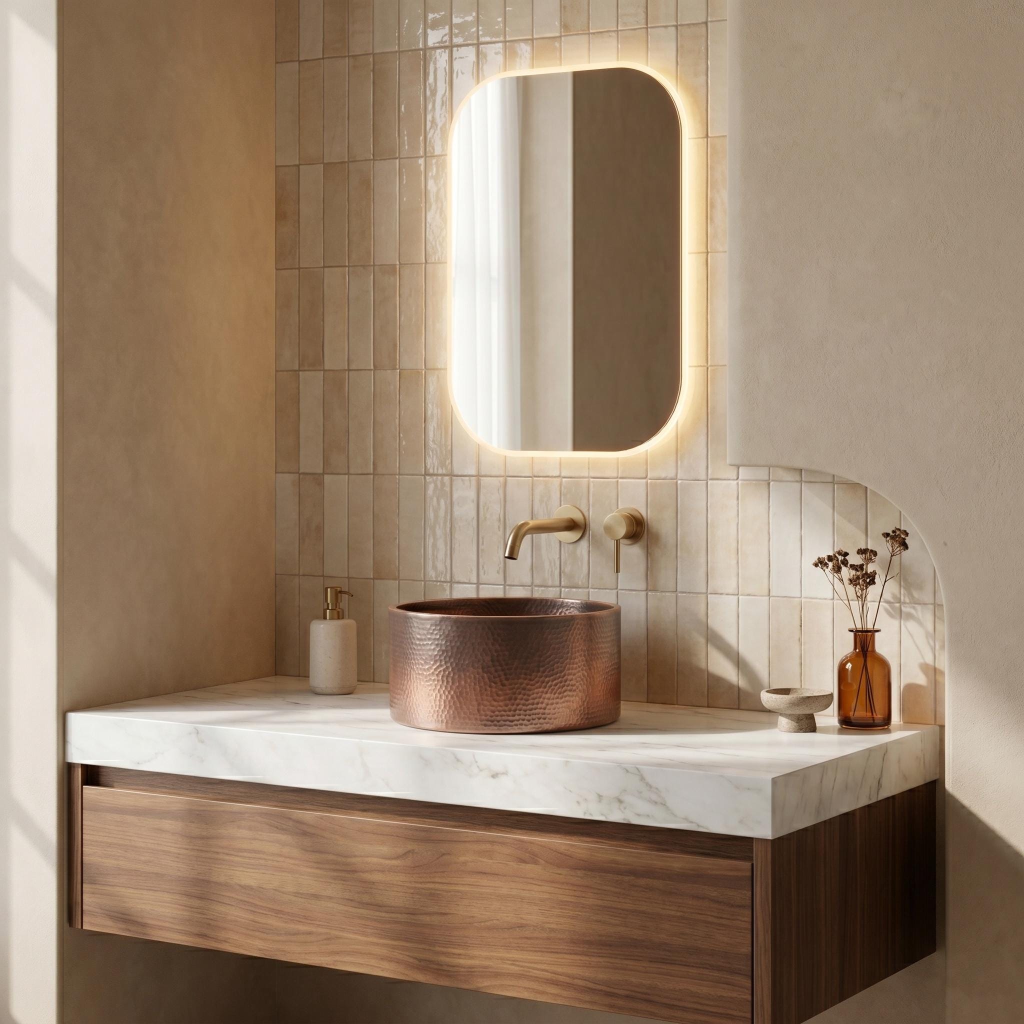 Hammered Copper Vessel Sink Modern Round Vanity Basin for Luxury Bathrooms - Image 2