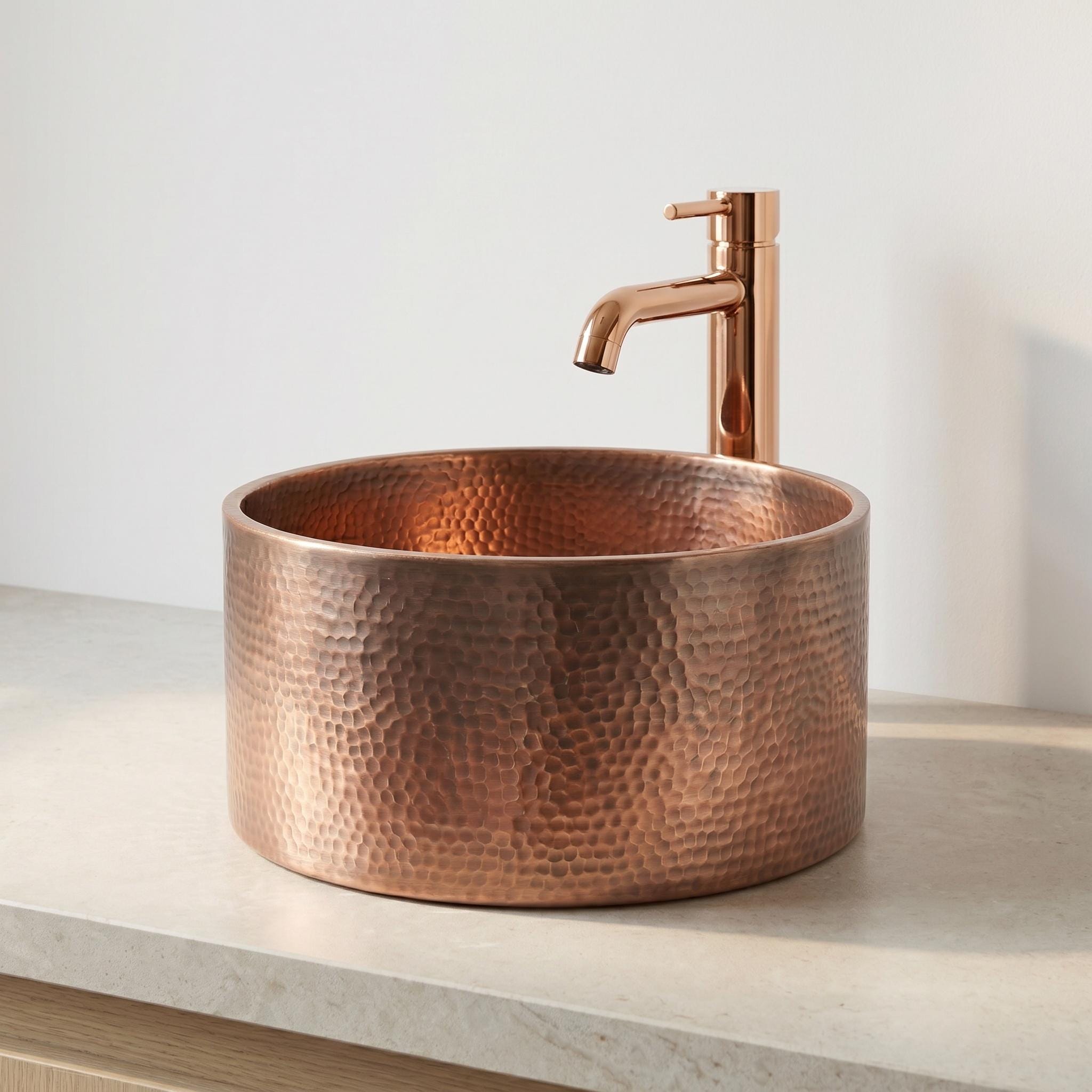 Hammered Copper Vessel Sink Modern Round Vanity Basin for Luxury Bathrooms
