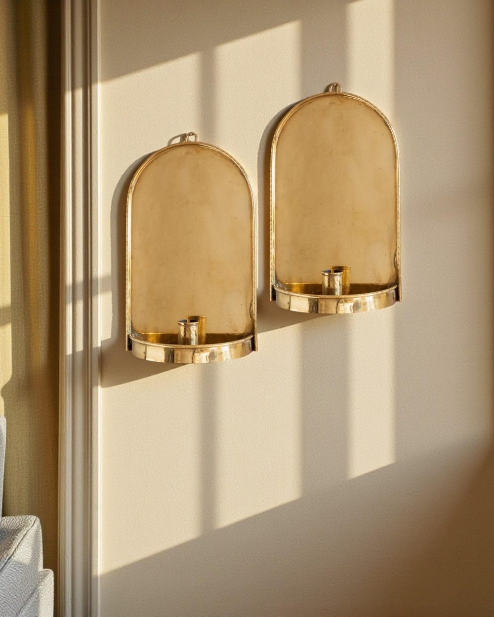 Handmade antique brass candle sconce wall holder made in Morocco