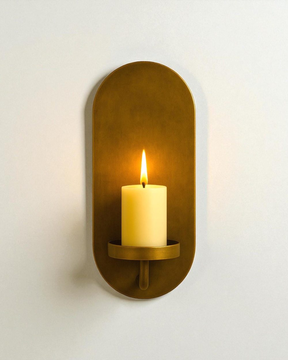 Handmade brass wall candle sconce with oval brass backplate